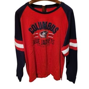 NHL Columbus Blue Jackets Red & Navy Blur Embroidered Long Sleeve Shirt Size 2XL